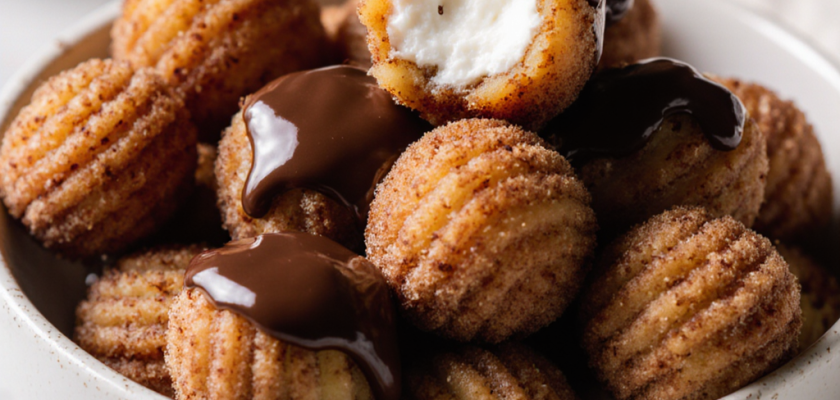Four-Ingredient Churro Bites with Chocolate Sauce