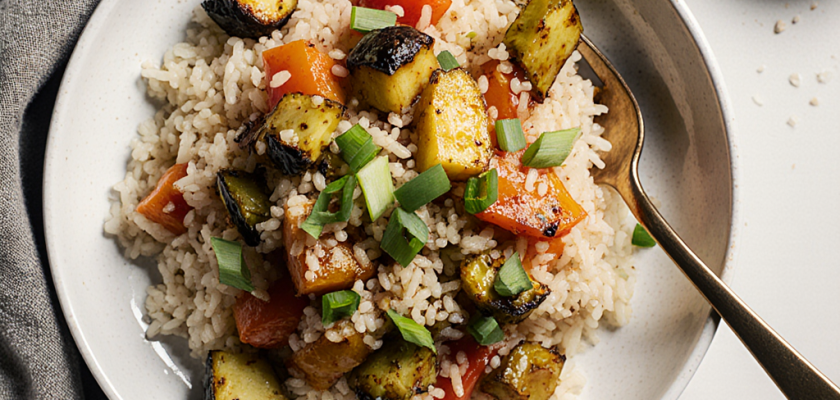 Four-Ingredient Asian Roasted Vegetable Rice