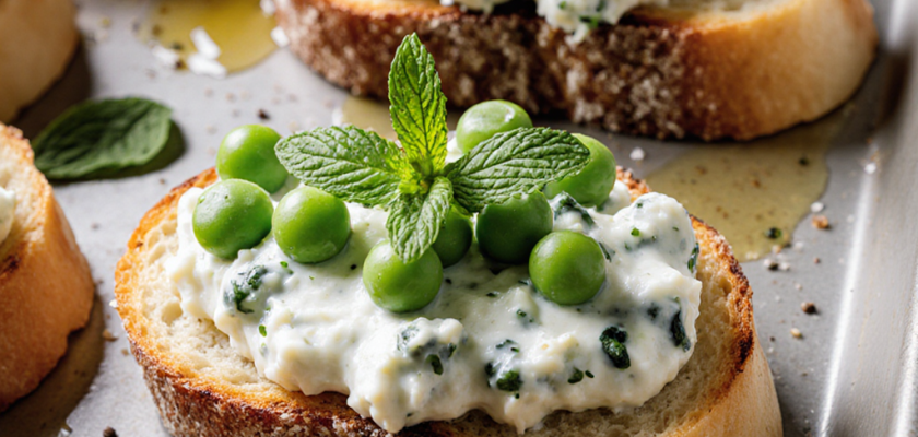 Four-Ingredient Pea and Mint Crostini