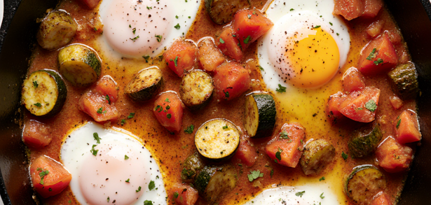 Four-Ingredient Spanish Pisto with Poached Eggs
