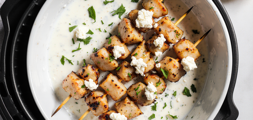 Four-Ingredient Greek Air-Fried Chicken Skewers