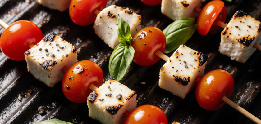 Four-Ingredient Grilled Halloumi and Tomato Skewers