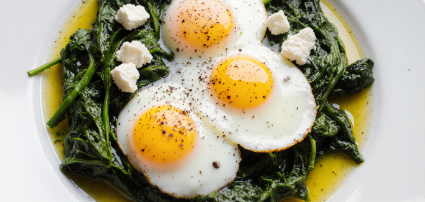 Four-Ingredient Mediterranean Poached Eggs with Spinach