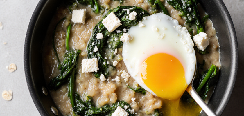 Four-Ingredient Savory Oatmeal with Spinach and Egg