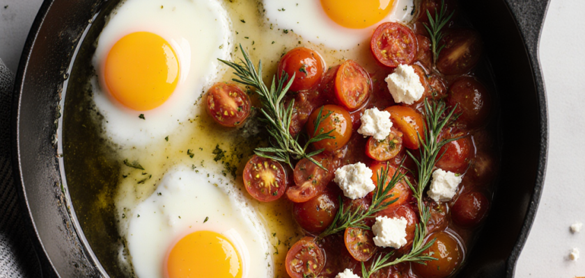 Four-Ingredient Greek Poached Eggs with Feta