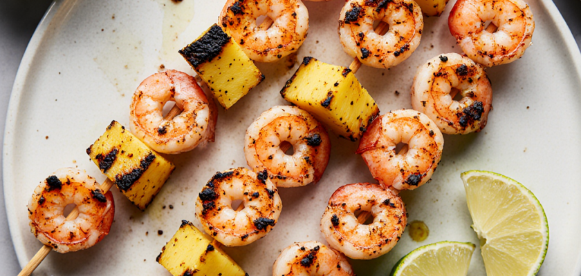 Four-Ingredient Grilled Pineapple & Shrimp Skewers
