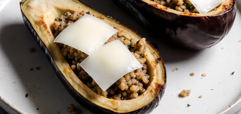 Four-Ingredient Miso Glazed Stuffed Eggplant