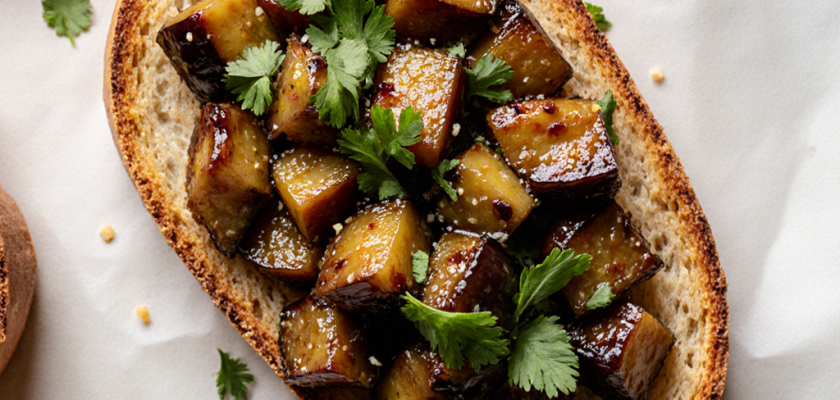 Four-Ingredient Miso-Glazed Eggplant Toast
