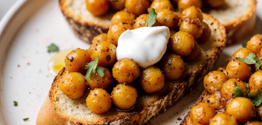 Four-Ingredient Spiced Chickpea Crostini