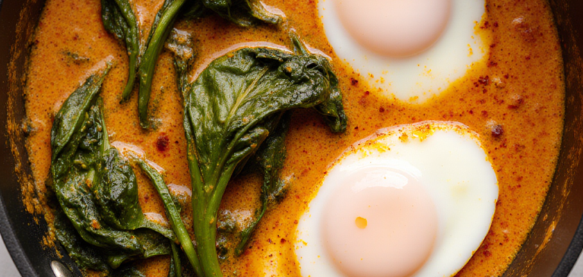 Four-Ingredient Thai Poached Eggs with Coconut Curry Sauce