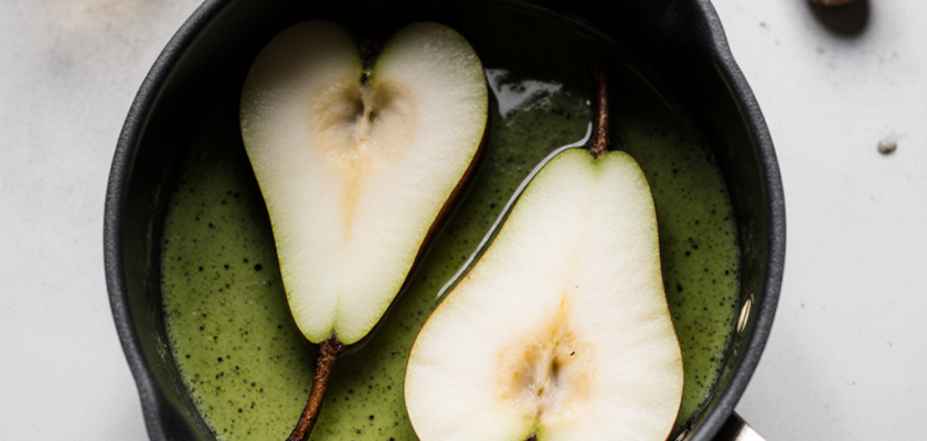 Four-Ingredient Coconut Matcha Poached Pears