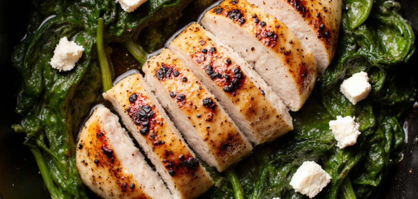 Four-Ingredient Greek Sautéed Chicken with Spinach