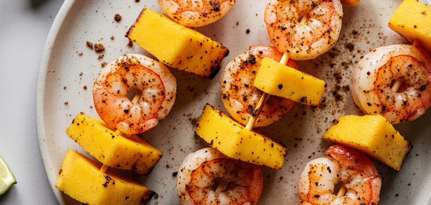 Four-Ingredient Mango Jerk Shrimp Skewers