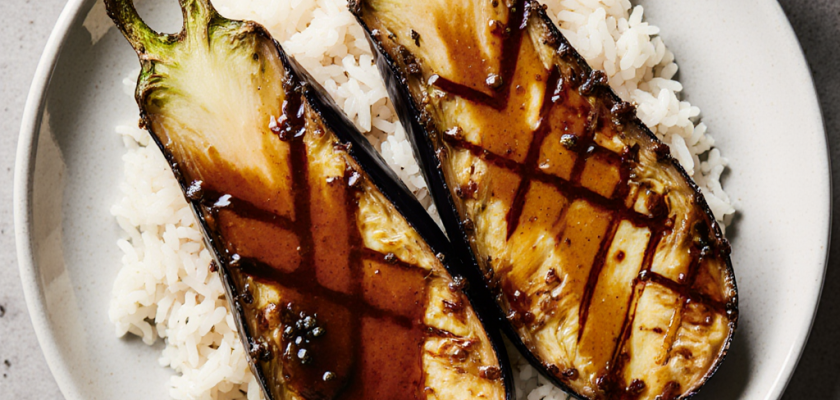 Four-Ingredient Miso-Glazed Eggplant with Rice