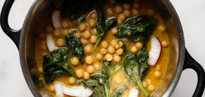 Four-Ingredient Poached Masoor Dal with Spinach