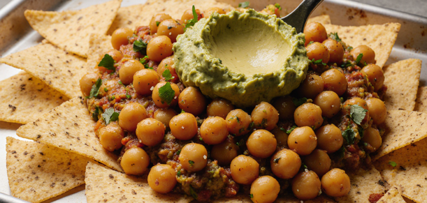Four-Ingredient Spicy Avocado and Chickpea Nachos