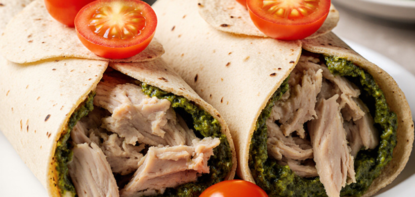 Four-Ingredient Chicken Pesto Wraps