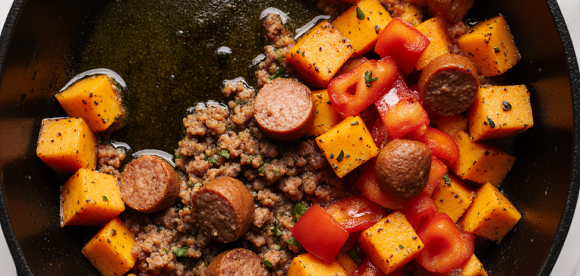 Four-Ingredient Chorizo and Sweet Potato Hash