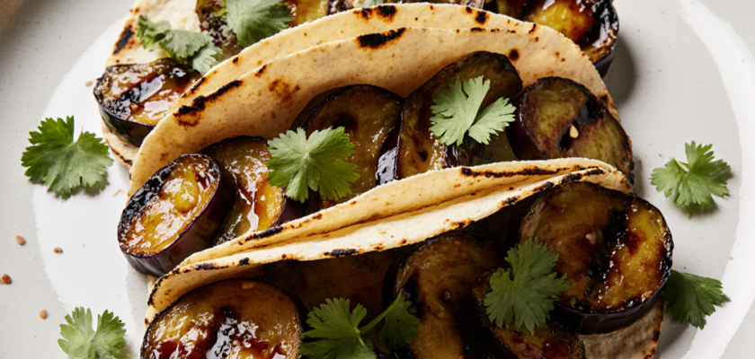 Four-Ingredient Grilled Miso Glazed Eggplant Tacos