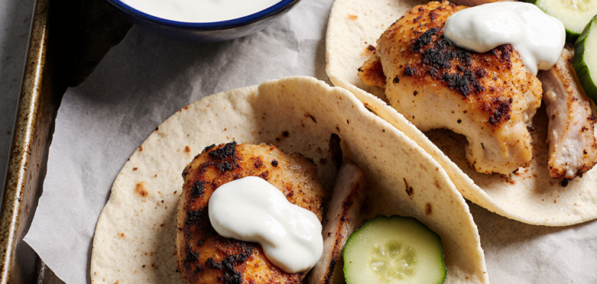 Four-Ingredient Roasted Chicken Shawarma Wraps