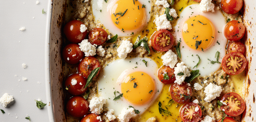 Four-Ingredient Smoked Feta and Tomato Breakfast Bake