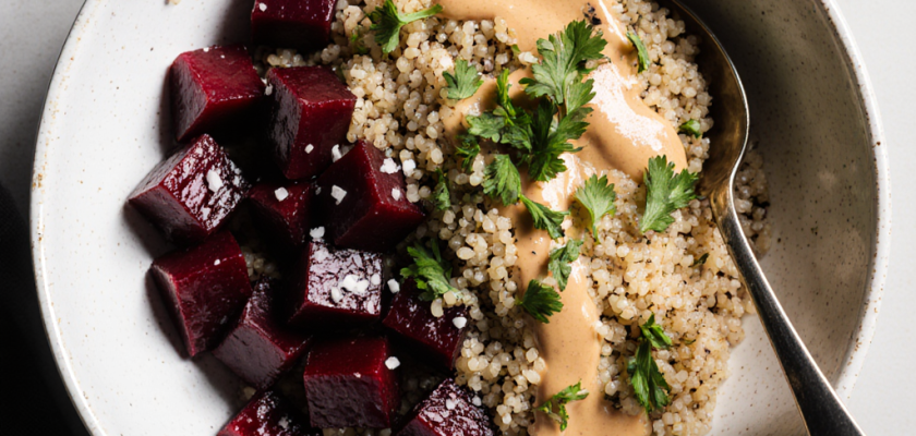 Four-Ingredient Spiced Beetroot and Quinoa Steamed Bowl