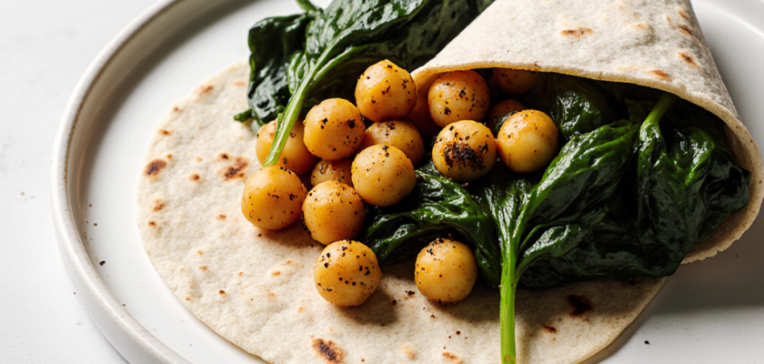 Four-Ingredient Spiced Chickpea and Spinach Wraps