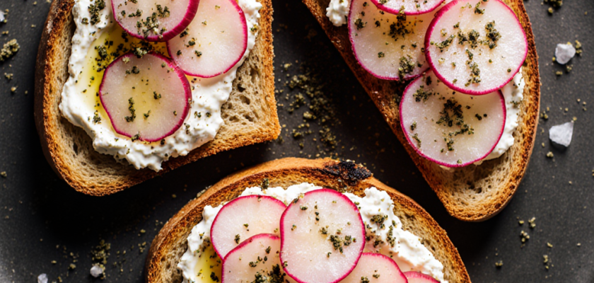 Four-Ingredient Za'atar Labneh Toast with Pickled Radishes