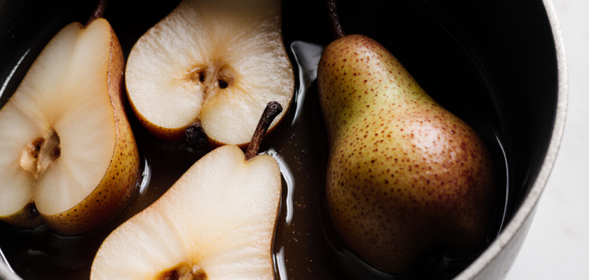Four-Ingredient British Spiced Pears in Vanilla Syrup