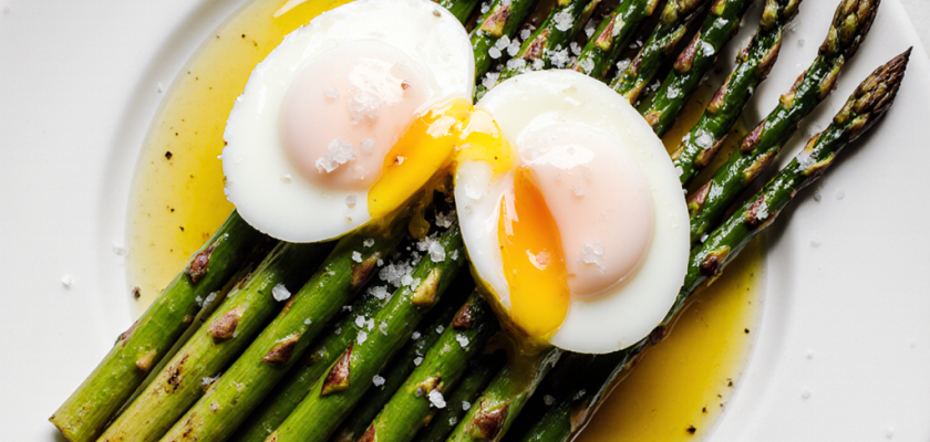 Four-Ingredient Broiled Asparagus and Poached Quail Eggs
