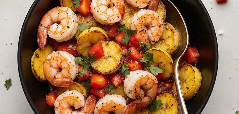 Four-Ingredient Caribbean Roasted Plantain and Shrimp Bowl