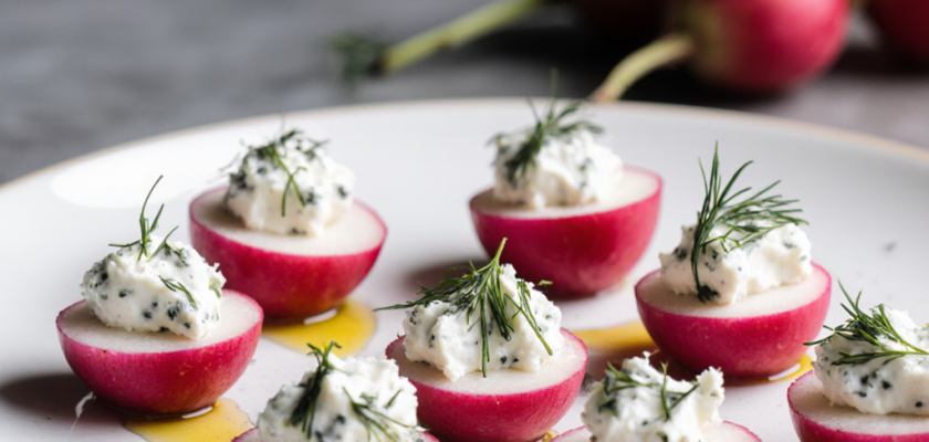Four-Ingredient Herbed Goat Cheese and Radish Bites