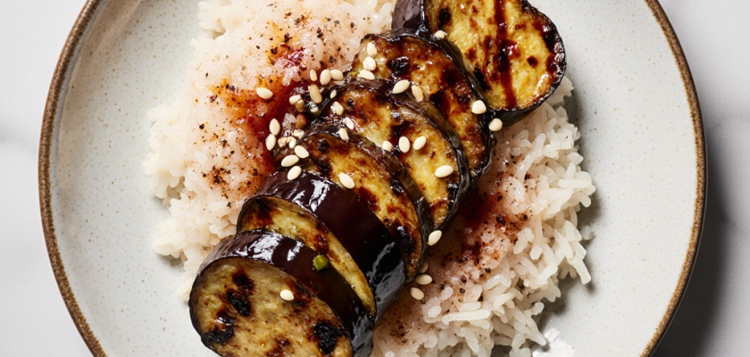 Four-Ingredient Miso Glazed Eggplant with Smoky Rice