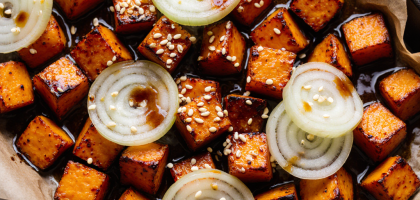 Four-Ingredient Miso Glazed Sweet Potatoes with Daikon