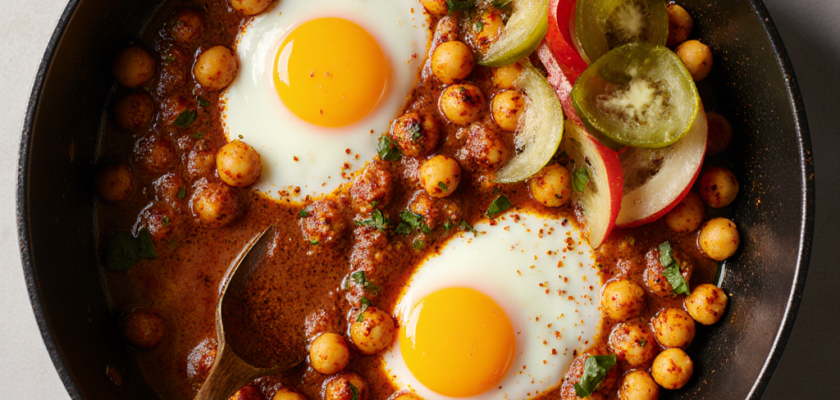 Four-Ingredient Moroccan Spiced Eggs with Pickled Veggies