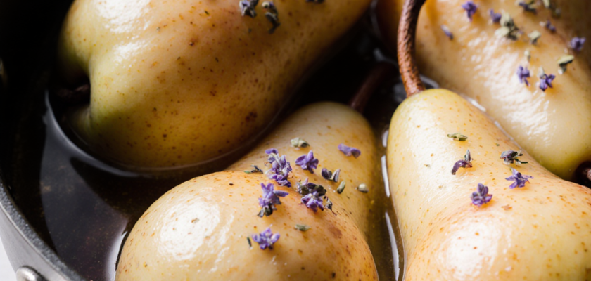 Four-Ingredient Poached Pears with Lavender