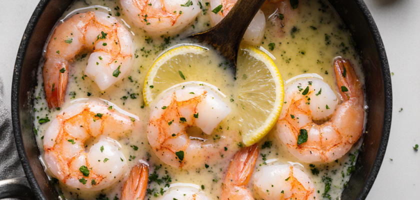 Four-Ingredient Poached Shrimp with Garlic Lemon Sauce