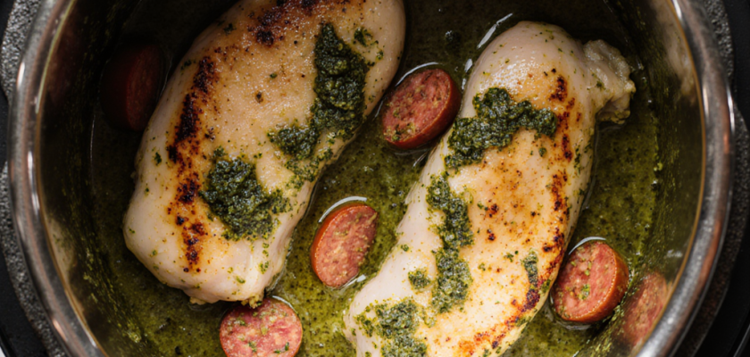 Four-Ingredient Pollo al Pesto con Chorizo