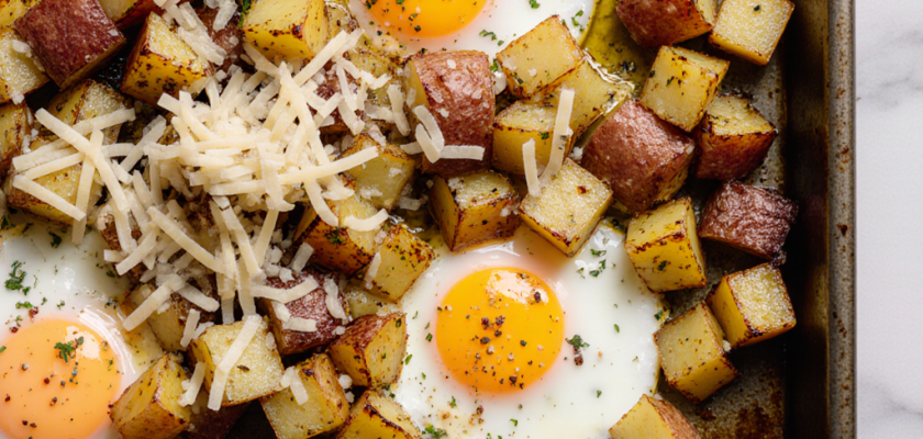 Four-Ingredient Savory Roasted Potato and Egg Bake