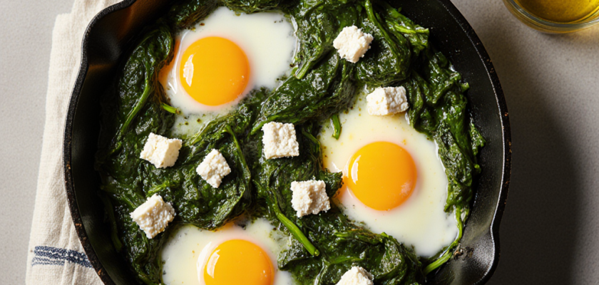 Four-Ingredient Savory Spinach and Feta Scramble