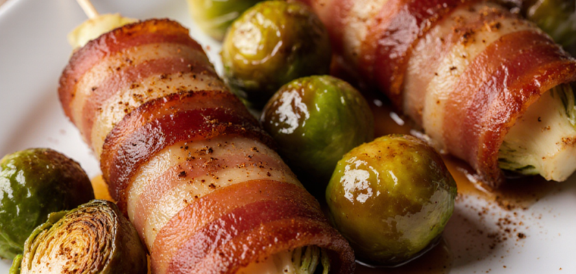 Four-Ingredient Smoked Maple Bacon-Wrapped Brussels Sprouts