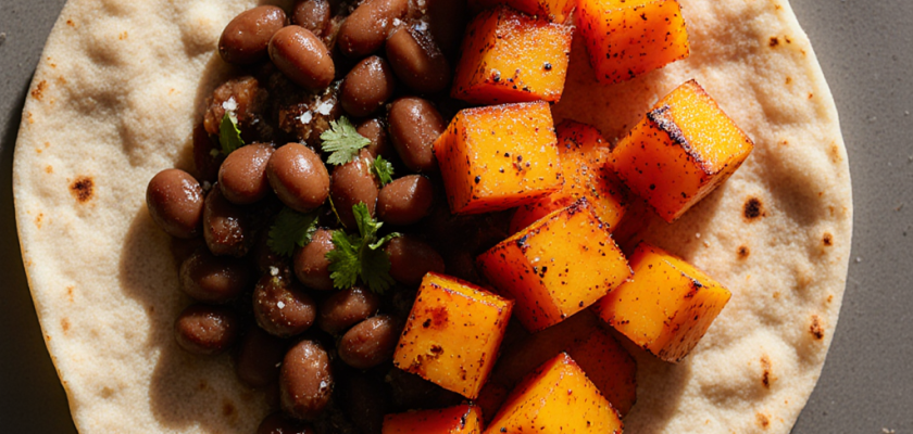 Four-Ingredient Smoked Papaya and Black Bean Breakfast Wrap