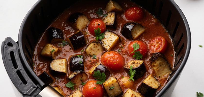 Four-Ingredient Spiced Air-Fried Eggplant and Tomato Stew