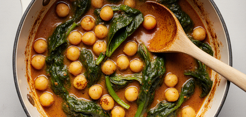 Four-Ingredient Spiced Chickpea and Spinach Braise