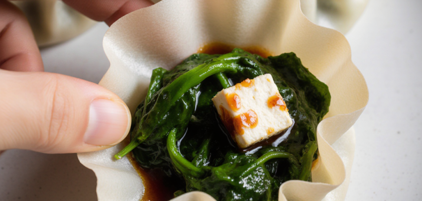 Four-Ingredient Steamed Spinach and Tofu Dumplings