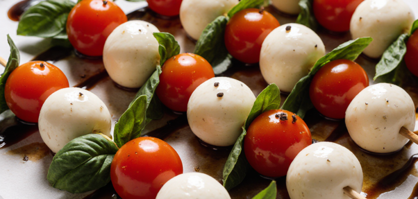 Four-Ingredient Baked Caprese Skewers