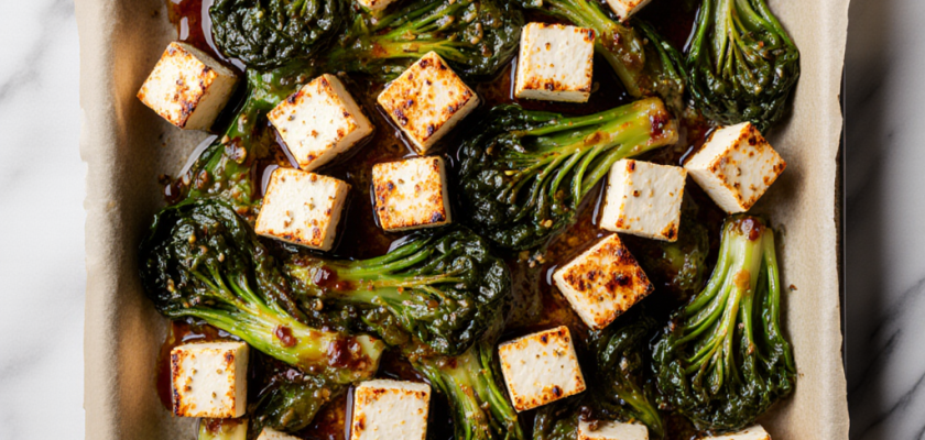 Four-Ingredient Chinese Baked Tofu with Bok Choy