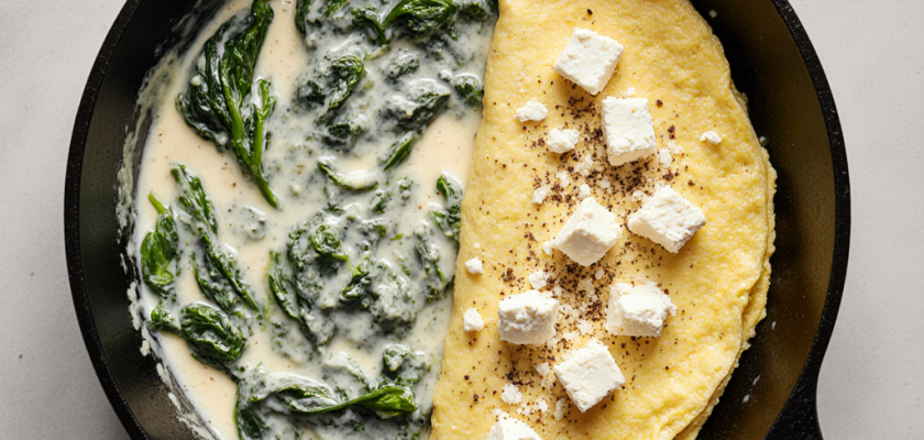 Four-Ingredient Creamy Spinach and Feta Omelette