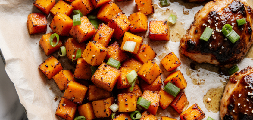 Four-Ingredient Korean Baked Sweet Potato and Miso Chicken
