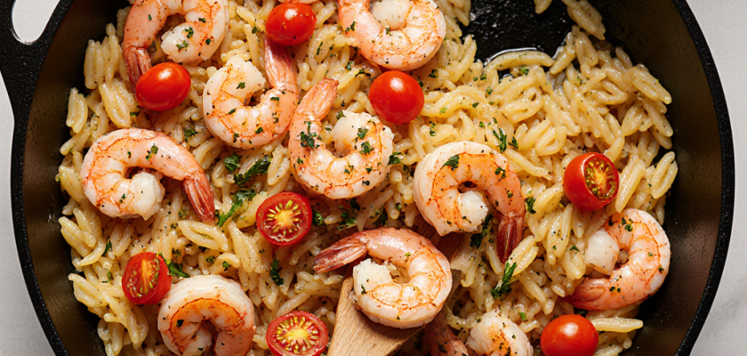 Four-Ingredient Mediterranean Orzo with Shrimp